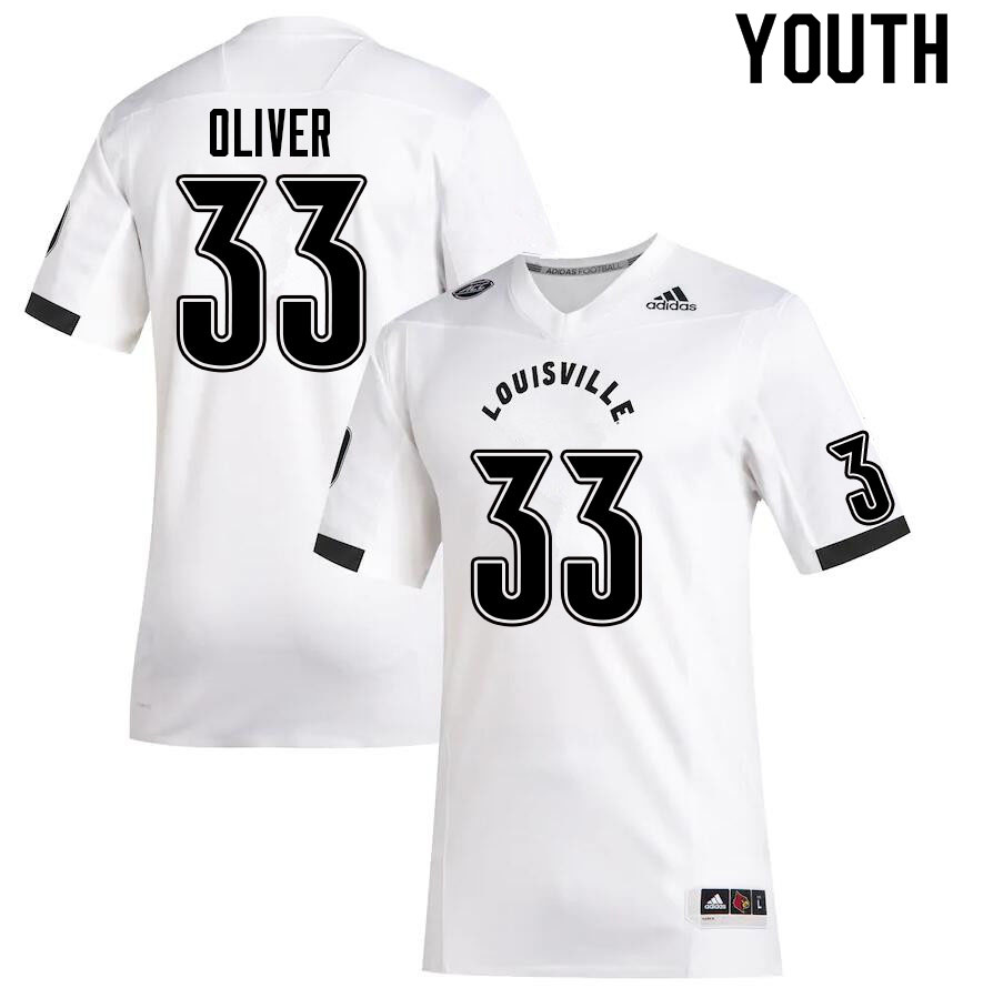 Youth #33 Bralyn Oliver Louisville Cardinals College Football Jerseys Sale-White - Click Image to Close